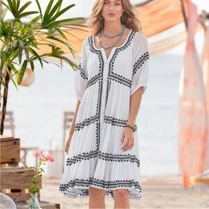 Sundance‎ Sea La Vie White w/ Black Embroidery  Boho Sundress Dress XS